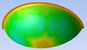Temperaturfeld auf der Strukturoberfläche bei einer thermisch gekoppelten Fluid-Struktur-Simulation